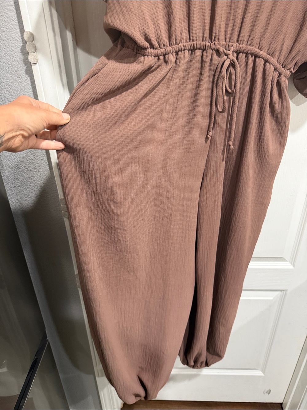 Three Bird Nest Taupe Brown V-Neck Jumpsuit - Picture 4 of 7